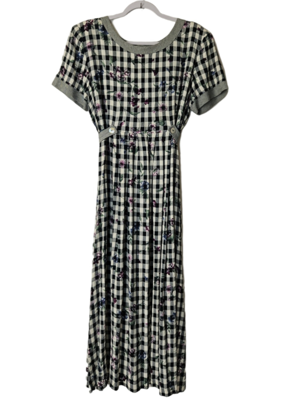 SBL Designs Vintage Gingham Floral Dress Green White Cottagecore Prairie USA